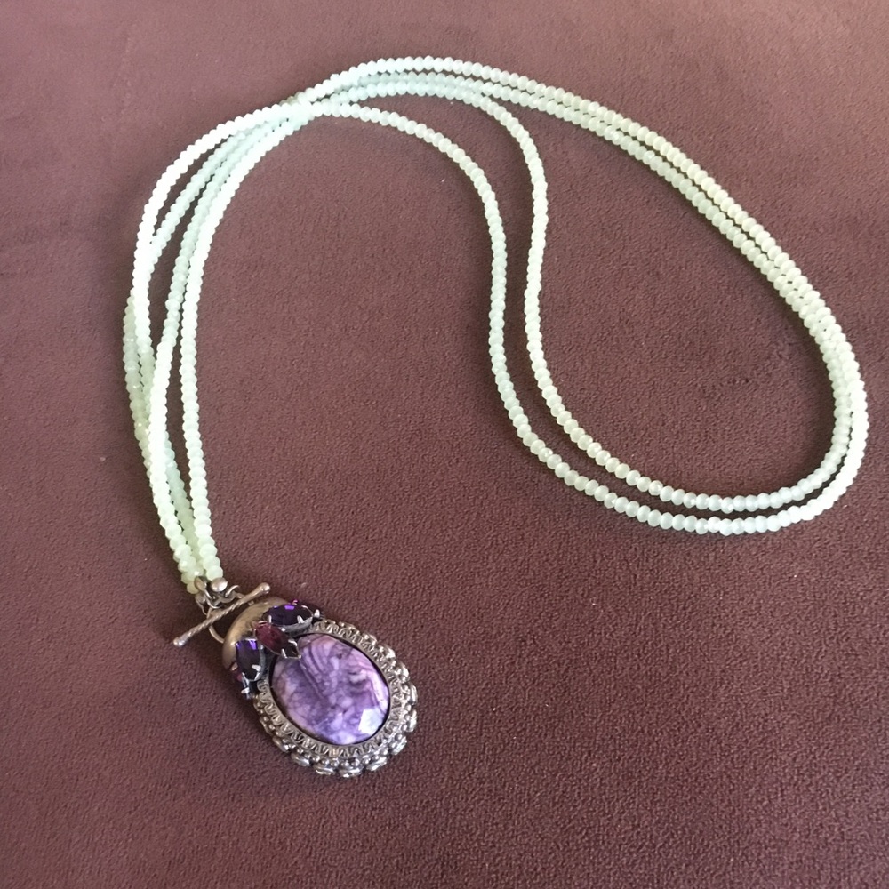 Rare Sorrelli Jade Rope Beaded Necklace With Pend